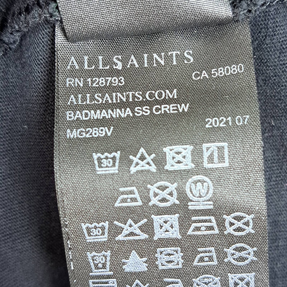 All Saints Badmanna Shirt Mens Size Large Black Paisley Short Sleeves Crew Neck - Picture 6 of 9